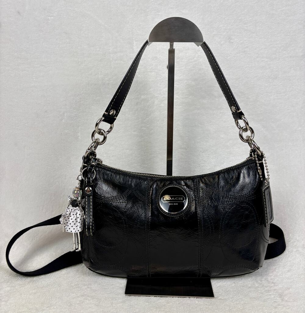 Coach Vintage Demi Shoulder/Crossbody Black Stitched Signature Patent Leather